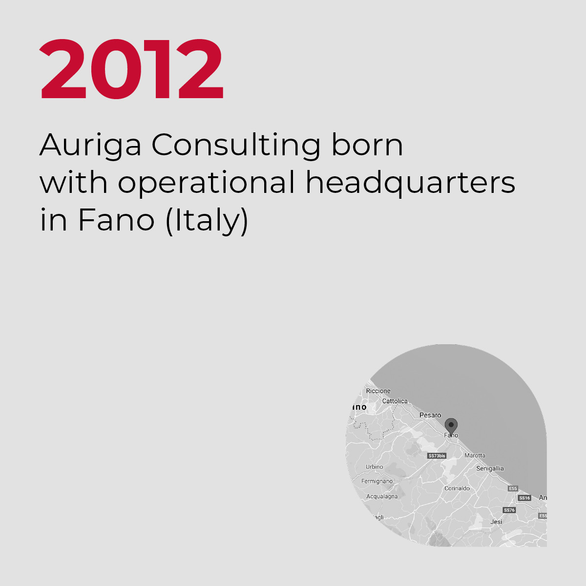 2012, Auriga Consulting born with operational headquarters in Fano (Italy)